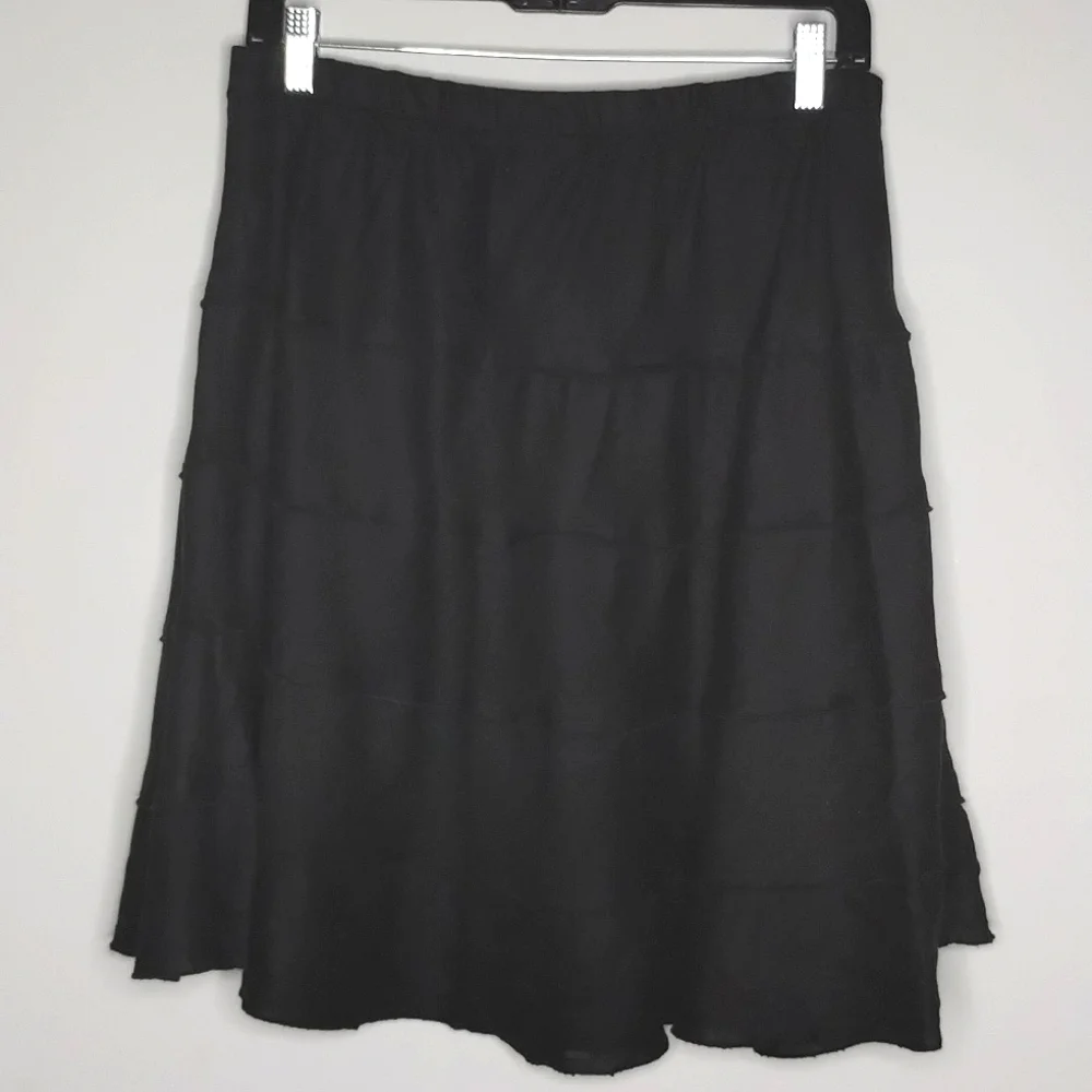 Soft Surroundings Linen Tiered Skirt Black PM Petite Medium - Picture 4 of 7